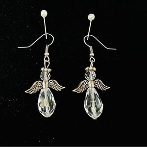 NWOT Handmade Elegant Silver Crystal Angel Wing Earrings